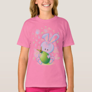 T-shirt Lapin de Pâques avec l'oeuf et les fleurs