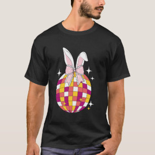 T-shirt Lapin de Pâques boule disco oreilles rose ruban Ré