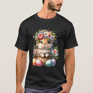 T-shirt Lapin de Pâques Couronne de Fleurs Floral Mignon P