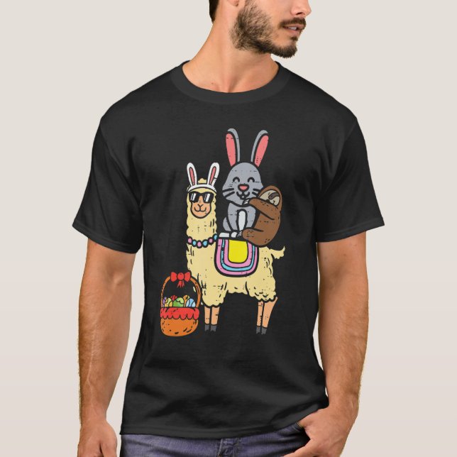 T-shirt Lapin De Pâques Fente Sur Les Oeufs De Llama Cute  (Devant)