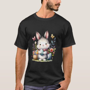 T-shirt Lapin de Pâques mignon avec fond floral