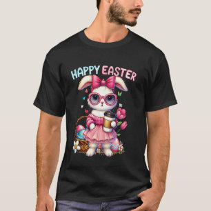 T-shirt Lapin de Pâques mignon buvant un café glacé Arc de