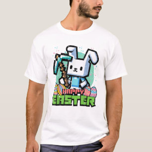 T-shirt Lapin de Pâques Pixel Game Gaming Gamer Garçons Ki