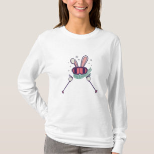 T-shirt Lapin de ski avec bâtons de ski et lunettes de ski