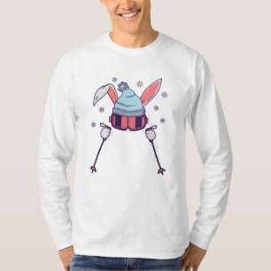 T-shirt Lapin de ski avec bâtons de ski lunettes de ski ca