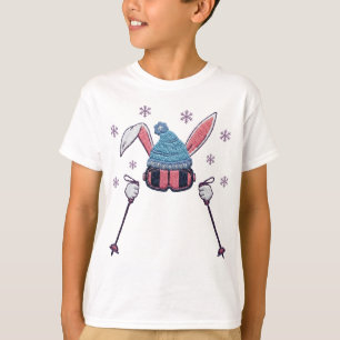 T-shirt Lapin de ski en laine factice humour d'hiver