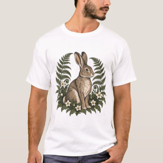 T-shirt Lapin des bois avec fougères et fleurs sauvages