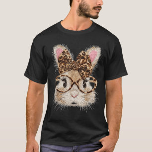 T-shirt Lapin drôle visage lunettes bandana léopard lapin