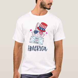 T-shirt Lapin du 4 juillet avec lunettes de soleil drapeau