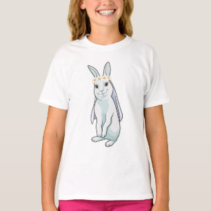 T-shirt Lapin en mariée avec couronne de fleurs