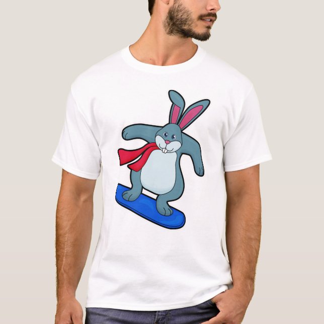 T-shirt Lapin en Snowboard avec Snowboard & Scarf (Devant)