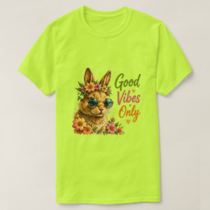 T-shirt Lapin Good Vibes Only Lapin Floral Mignon Été