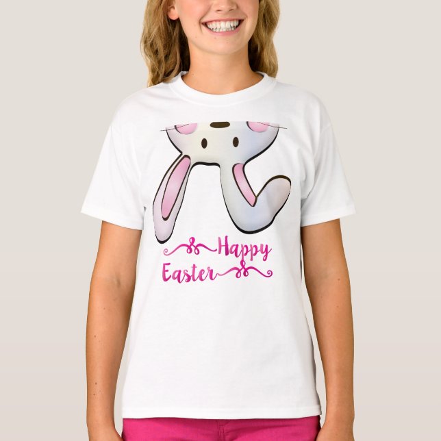 T-shirt Lapin Lapin De Pâques Rose Mignonne Et Drôle  (Devant)