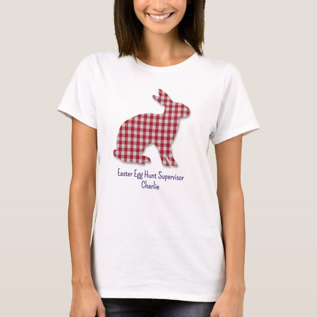 T-shirt Lapin Plaid Rouge & Blanc Silhouette Pâques femmes (Devant)