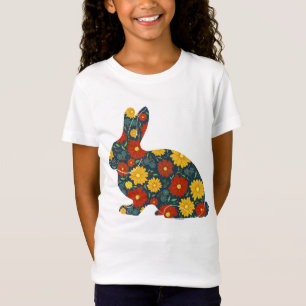T-Shirt Lapin rétro aux fleurs orange et jaune