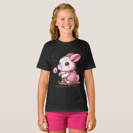 T-shirt Lapin rose et vœu de pissenlit
