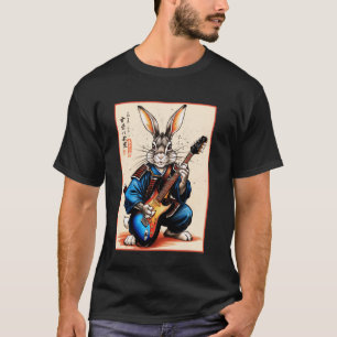 T-shirt Lapin samouraï japonais jouant de la guitare élect