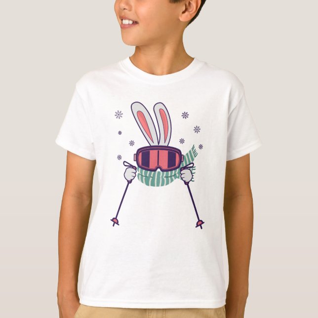 T-shirt Lapin skieur avec bâtons de ski lunettes de ski et (Devant)