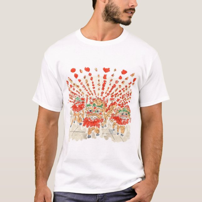 T-shirt L'aquarelle chinoise de danse Lion (Devant)
