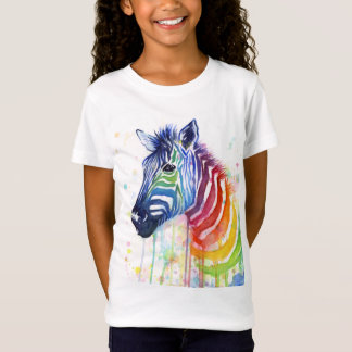 T-Shirt L'aquarelle de zèbre d'arc-en-ciel badine la