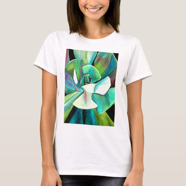 T-shirt L'aquarelle du désert bleu et vert Succulent (Devant)