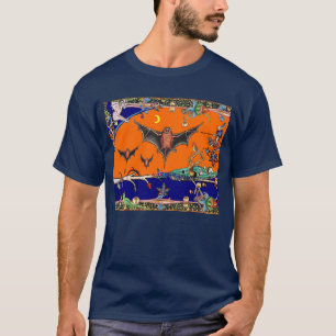 T-SHIRT LARGE BESTIAIRE MÉDIÉVAL, BATS VOLANT EN BLEU NUIT