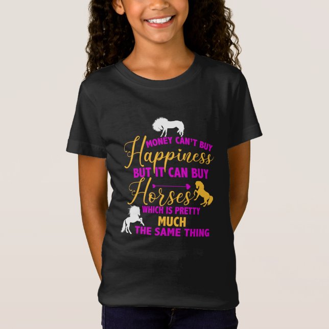 T-Shirt L'argent peut acheter des chevaux violet jaune (Devant)
