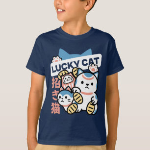 T-shirt L'art du chat chanceux – Maneki Neko avec pièce d'