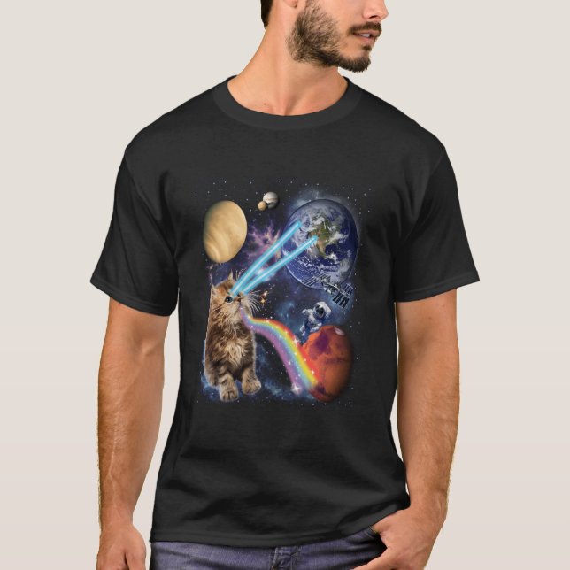 T-shirt Laser Cat Space Cat Kitten Laser Eyes (Devant)
