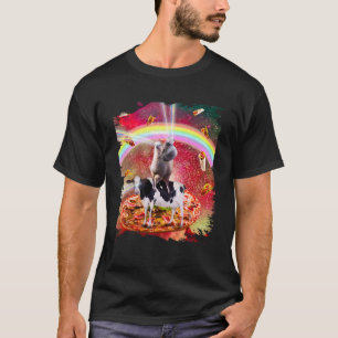 T-shirt Laser Eyes Space Cat Sur Llama Cow - Rainbow Pullo