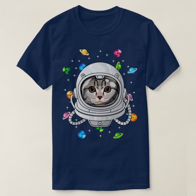T-shirt L'Astronaut écossais Plié Chat Deep In Space Cosmi (Design devant)