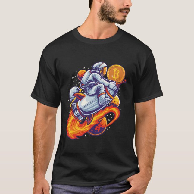 T-shirt L'astronaute Bitcoin à la lune - BTC Crypto (Devant)