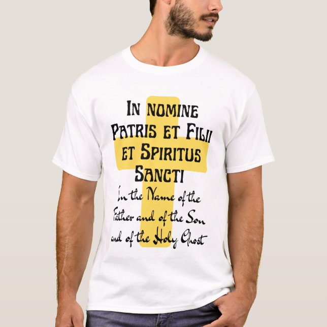 T-shirt Latin Au nom du Père Signe de croix (Devant)