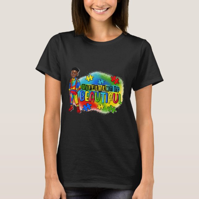 T-shirt L'Autisme Enfant Noir Différent Est Beau Autisme A (Devant)