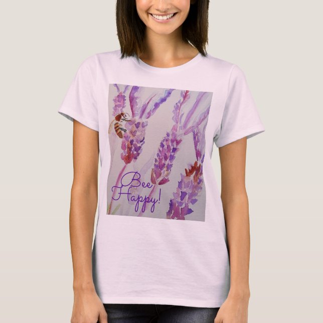 T-shirt Lavande Bee Happy Herb Aquarelle Flower (Devant)