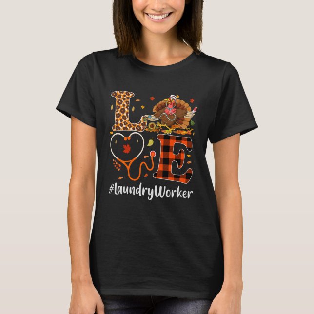 T-shirt Lave-linge travailleur amour Thanksgiving Leopard  (Devant)
