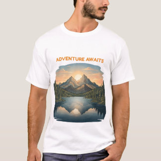 T-shirt L'aventure attend le reflet du lac au coucher du s