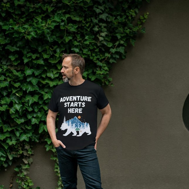 T-shirt L'aventure commence ici Bear Silhouette Camping (Créateur téléchargé)