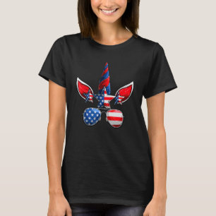 T-shirt Le 4 Juillet Unicorn Face Américaine Filles Drapea