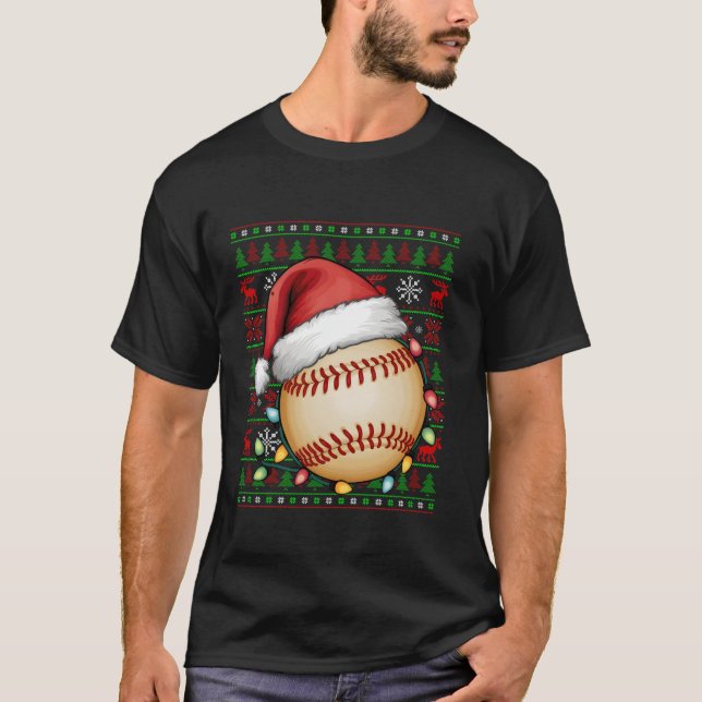 T-shirt Le baseball de Noël éclaire l'laid Santa Hat Baseb (Devant)