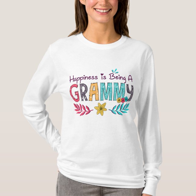 T-shirt Le bonheur est d'être Grammy Floral (Devant)