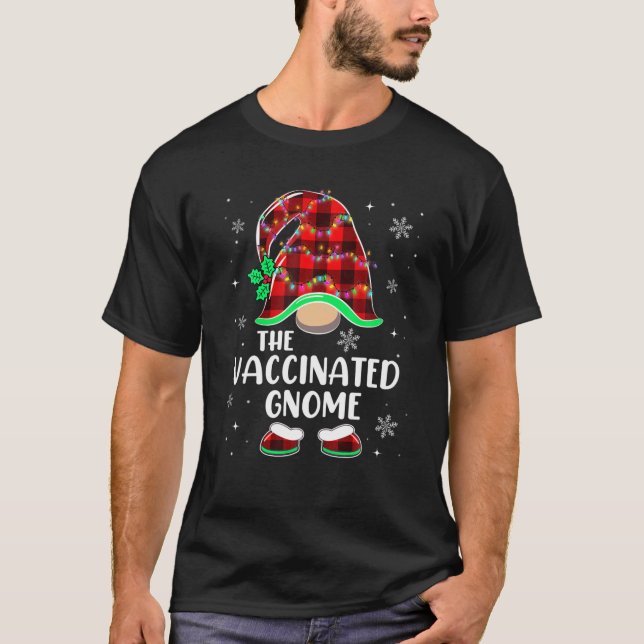 T-shirt Le Buffle Rouge Gnome Vacciné Plaid Christmas L (Devant)