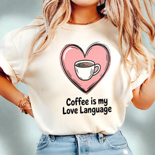 T-shirt Le café est mon langage d'amour style doodle