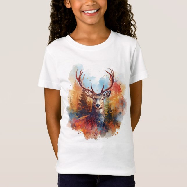 T-Shirt Le cerf dans une forêt d'automne (Devant)