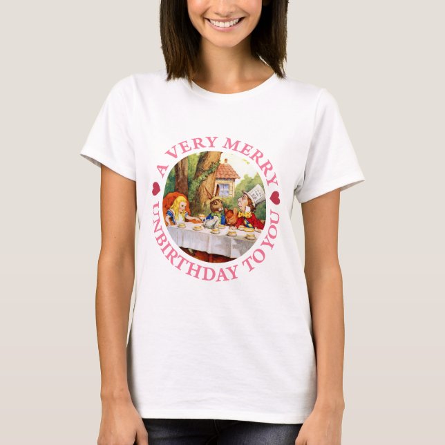 T-shirt Le chapelier fou dit un Unbirthday très joyeux à (Devant)