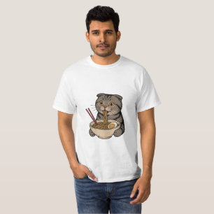 T-shirt Le chat douillet sirotant des nouilles