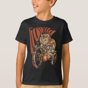 T-shirt Le chat enragé de moto de Steampunk deviennent