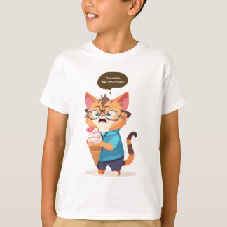 T-shirt Le chat est choqué quand sa crème glacée tombe. T-
