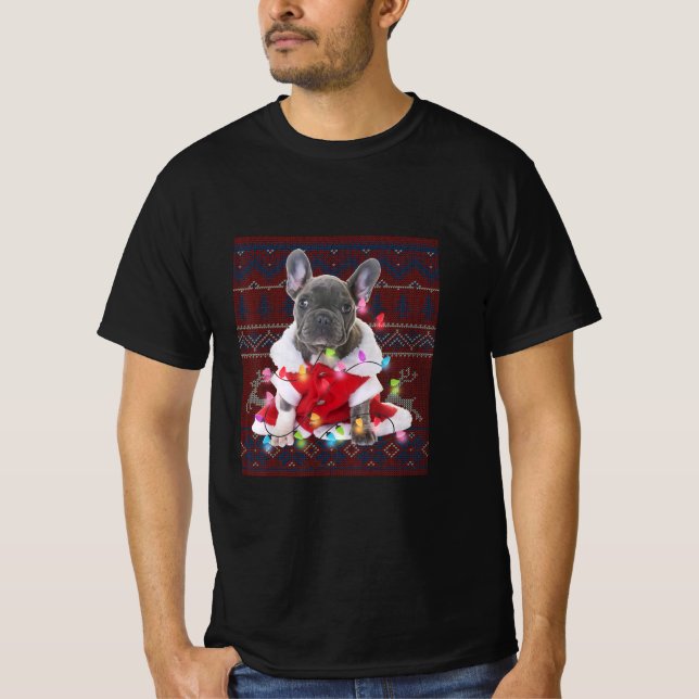 T-shirt Le chien de Noël des Bulgares français éclaire un  (Devant)