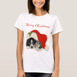 T-shirt Le chiot et le chaton Joyeux Noël Chemise
